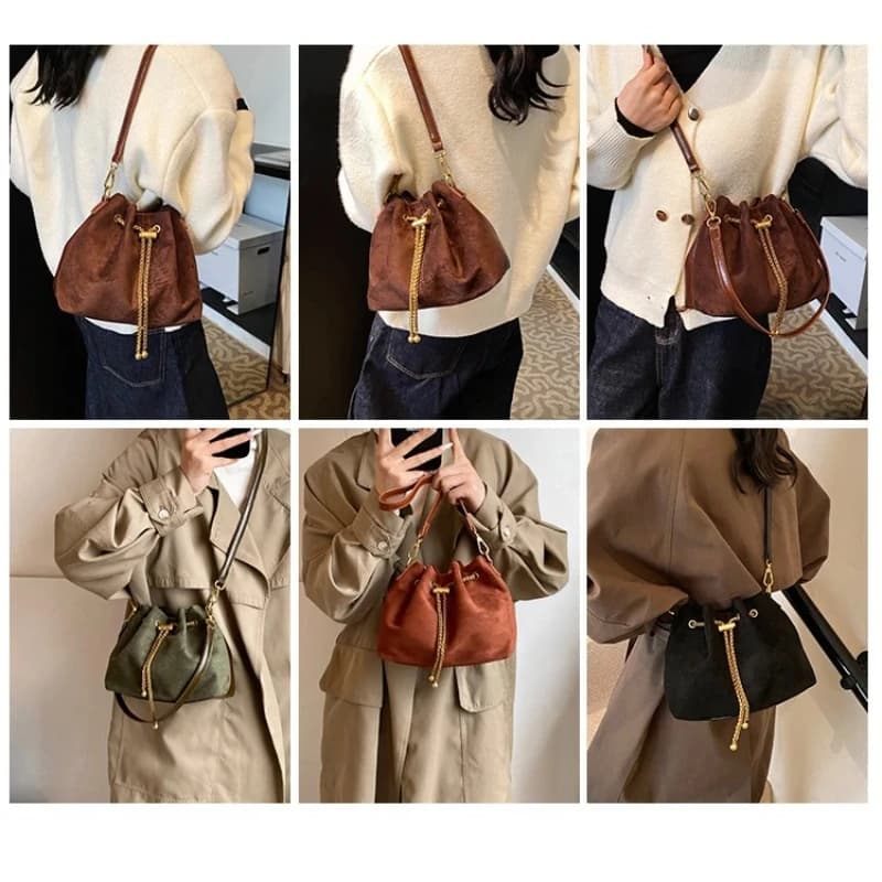 2026 Soft Commuting Crossbody Bags Faux Suede Sewing Hot Sale Bags for WomenThread Solid Color String Women view 5