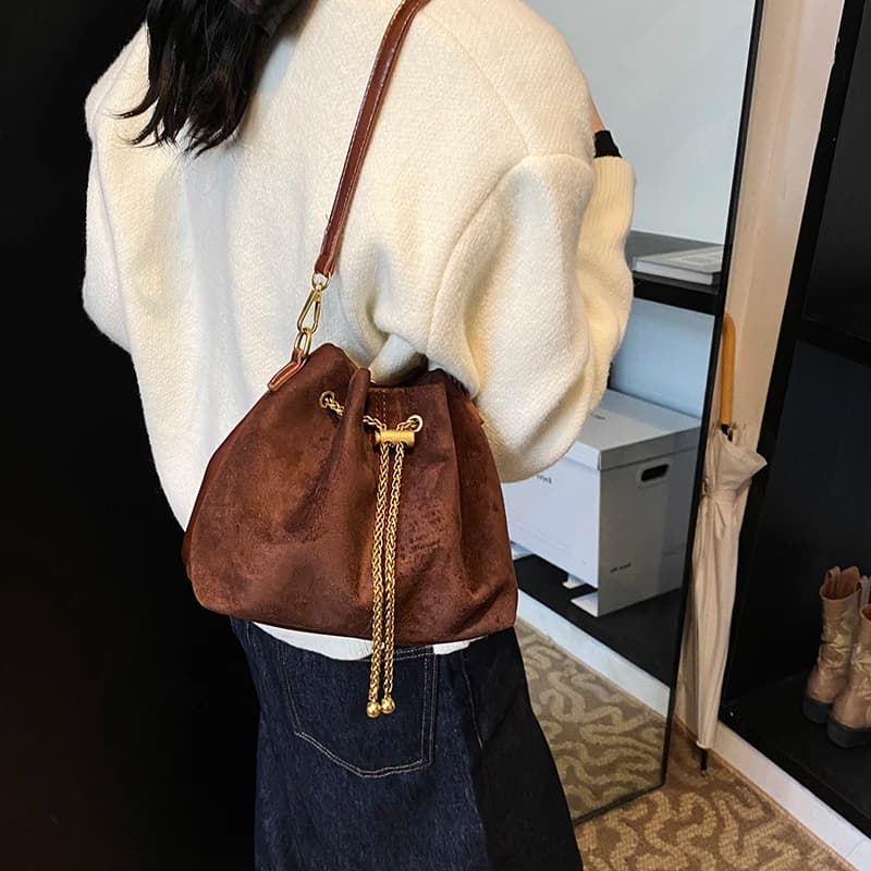 2026 Soft Commuting Crossbody Bags Faux Suede Sewing Hot Sale Bags for WomenThread Solid Color String Women view 4