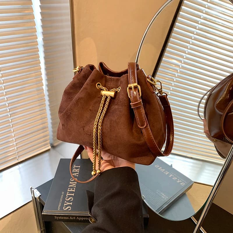 2026 Soft Commuting Crossbody Bags Faux Suede Sewing Hot Sale Bags for WomenThread Solid Color String Women