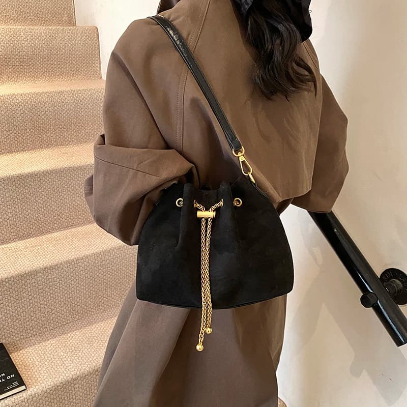2026 Soft Commuting Crossbody Bags Faux Suede Sewing Hot Sale Bags for WomenThread Solid Color String Women view 3