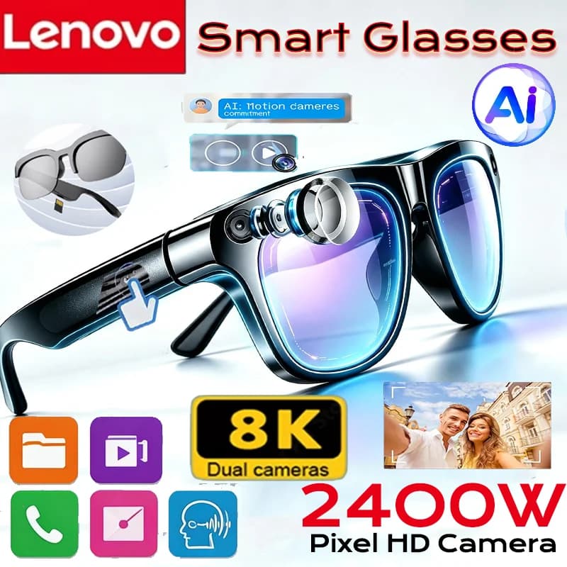 Lenovo 8K Smart AI Glasses 2400MP Translation Bluetooth Conversation Recording Listening To Music Insert Cards Smart Sunglasses